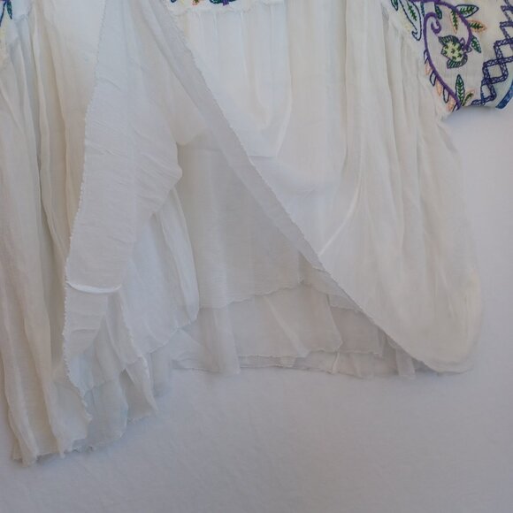 Free People Top Embroidered V Neckline  Beaded Detail Chiffon Top Size Medium - Picture 7 of 12